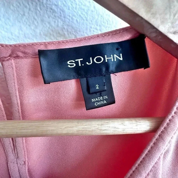 ST. JOHN | Peach Elastic Drawstring Waist Side Pocket Cap Sleeves Dress | Size 2 - Picture 5 of 10